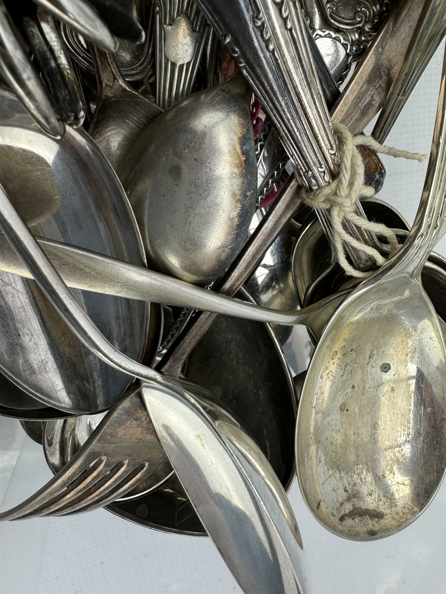 Part service of silver-plated kings pattern cutlery, together with a quantity of 19th century and later silver-plated cutlery in one box