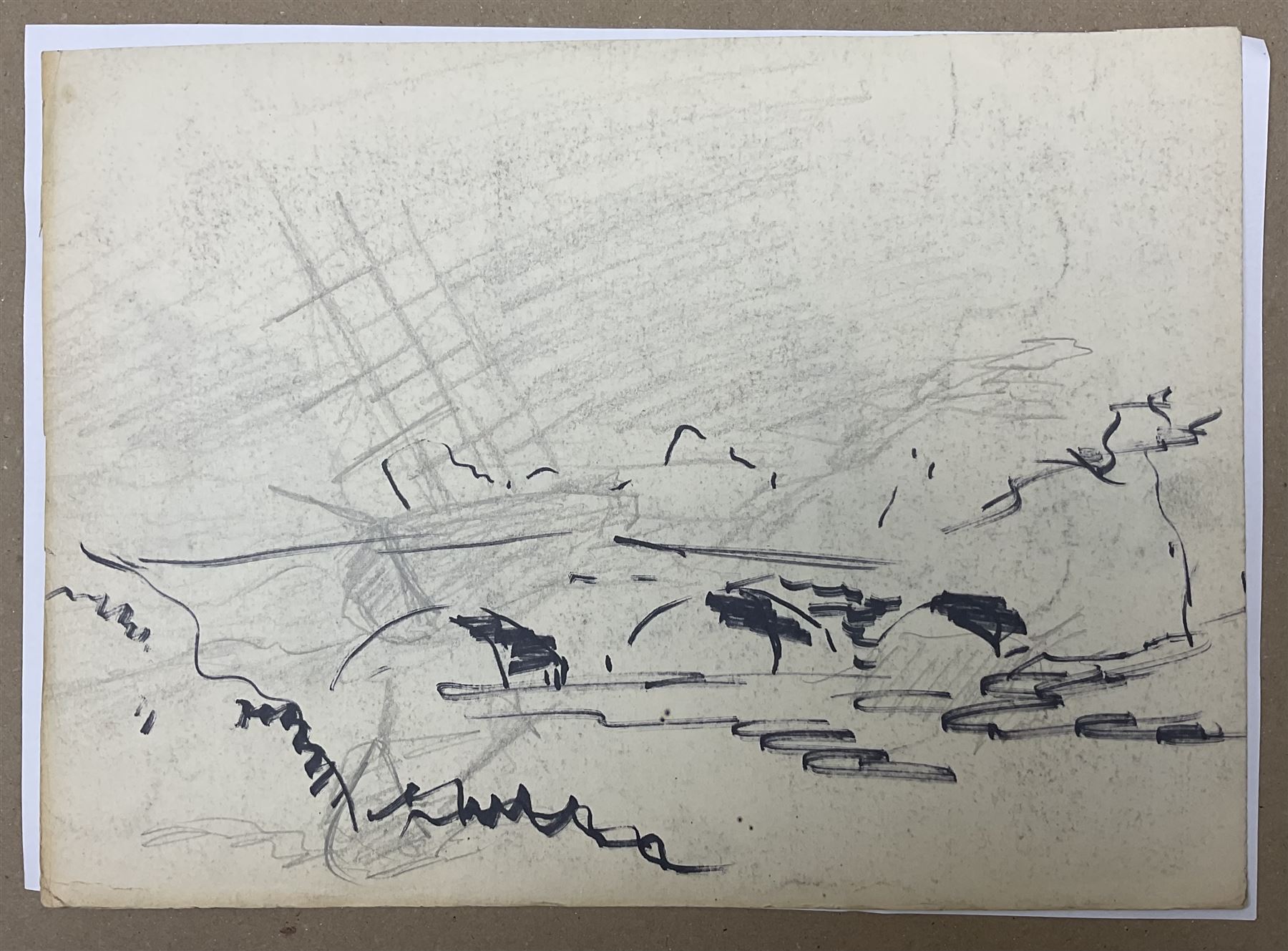 Jack Rigg (British 1927-2023): 'Whitby from Lythe Bank', pen and ink sketch signed titled and dated 1958, 20.5cm x 28.5cm (unframed)