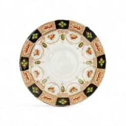 Salon China S&L Harrow pattern part tea service, comprising nine teacups, eleven saucers, twelve side plates, two serving plates and one bowl