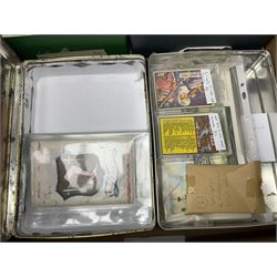 Quantity of trade cards, housed in ring binder albums and loose, including Barratt & Co Ltd, The Wizard The Story Paper For Boys, Dickson Orde & Co Ltd etc and a few reference books or catalogues relating to trade cards, in two boxes