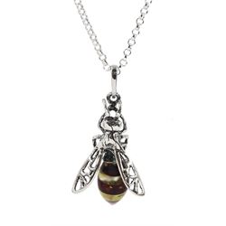 Silver Baltic amber honey bee pendant necklace, stamped 925