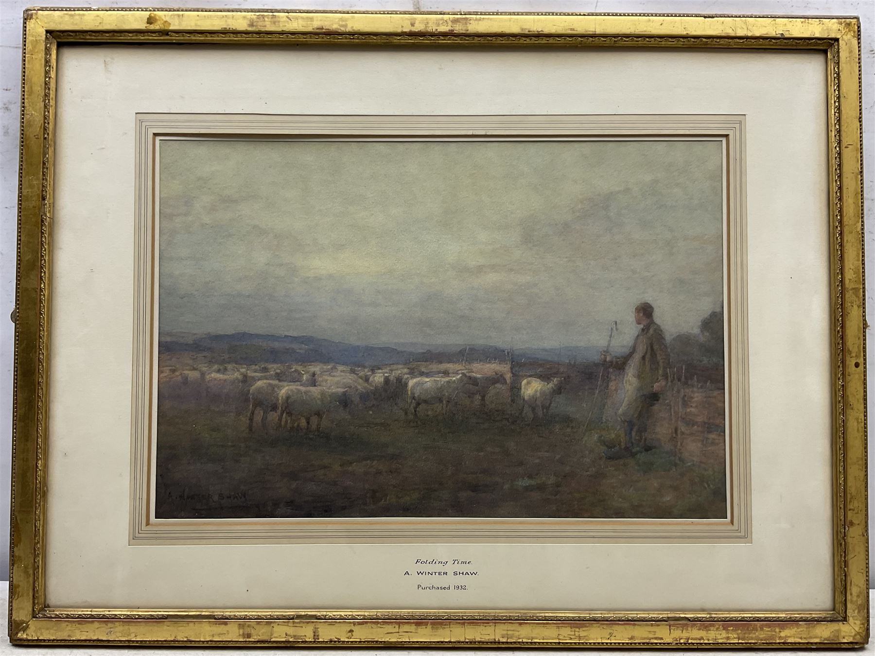 Arthur Winter Shaw (British 1869-1948): 'Folding Time', watercolour signed, titled and inscribed 'Purchased 1932' on the mount 36cm x 53cm