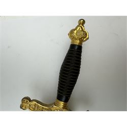 Ceremonial sword, the 75cm blade marked Toledo, Spain, gilt handle with black wire-bound grip  with leather scabbard with gilt tip, L94cm 