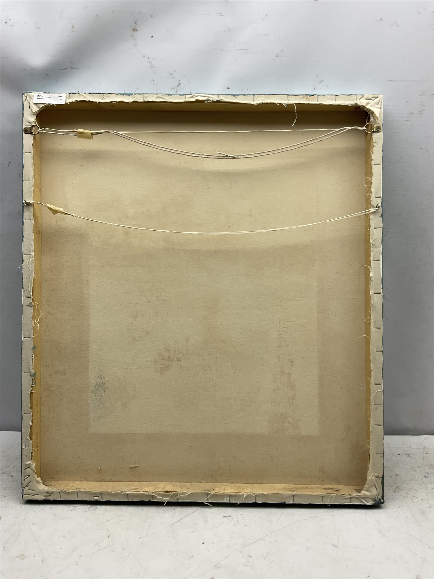 Paula Seller (Northern British Contemporary): Surrealist Sky with Leaves, oil on canvas signed 69cm x 61cm