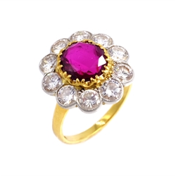  Ruby and diamond cluster gold ring, hallmarked 18ct, ruby 2.36 carat diamonds 2.05 carat, diamonds VVS1/H-G    