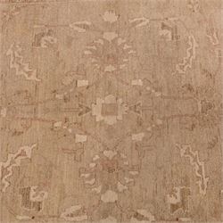 Afghan Ziegler hand-knotted carpet, soft ivory field woven with an elegant arrangement of scrolling vines and stylized palmettes with a central medallion, palette in muted tones of beige, terracotta, and blush pink, within a broad complementary border of angular floral devices and reciprocal guard stripes, fringe ends