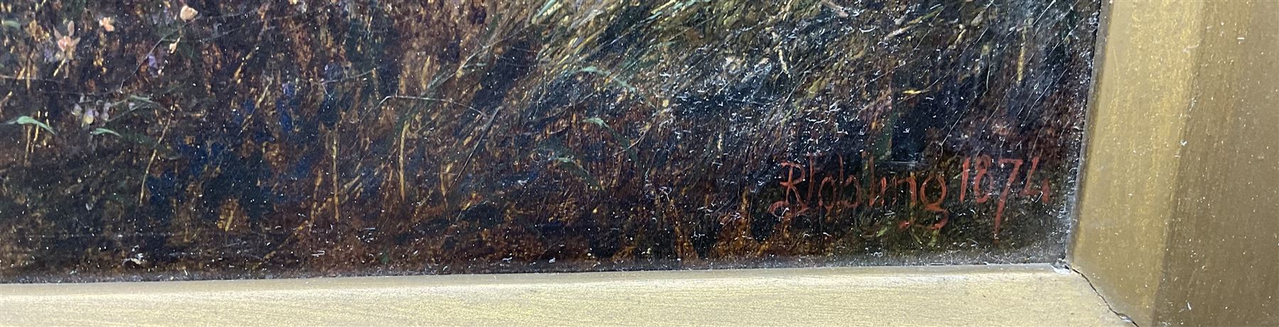 Robert Jobling (Staithes Group 1841-1923): Figures on the Clifftop overlooking Sea Stacks, oil on canvas signed and dated '1874, 29cm x 49.5cm