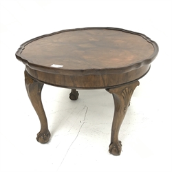 Early 20th century walnut coffee table, shell carved cabriole legs with ball and claw feet, D62cm, H46cm