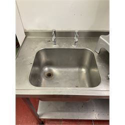 Stainless steel single sink unit with drainer and under-shelf- LOT SUBJECT TO VAT ON THE HAMMER PRICE - To be collected by appointment from The Ambassador Hotel, 36-38 Esplanade, Scarborough YO11 2AY. ALL GOODS MUST BE REMOVED BY WEDNESDAY 15TH JUNE.