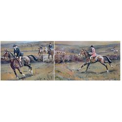 English School (20th century): 'A Gallop' and The Hunt in Open Country, two gouache unsigned 19cm x 28cm & 15cm x 19cm (2)