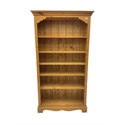 Solid pine open bookcase, with five adjustable shelves