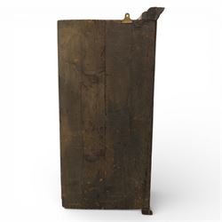 George III oak and mahogany wall hanging cylinder corner cupboard, moulded cavetto cornice over double cupboard enclosing three shelves