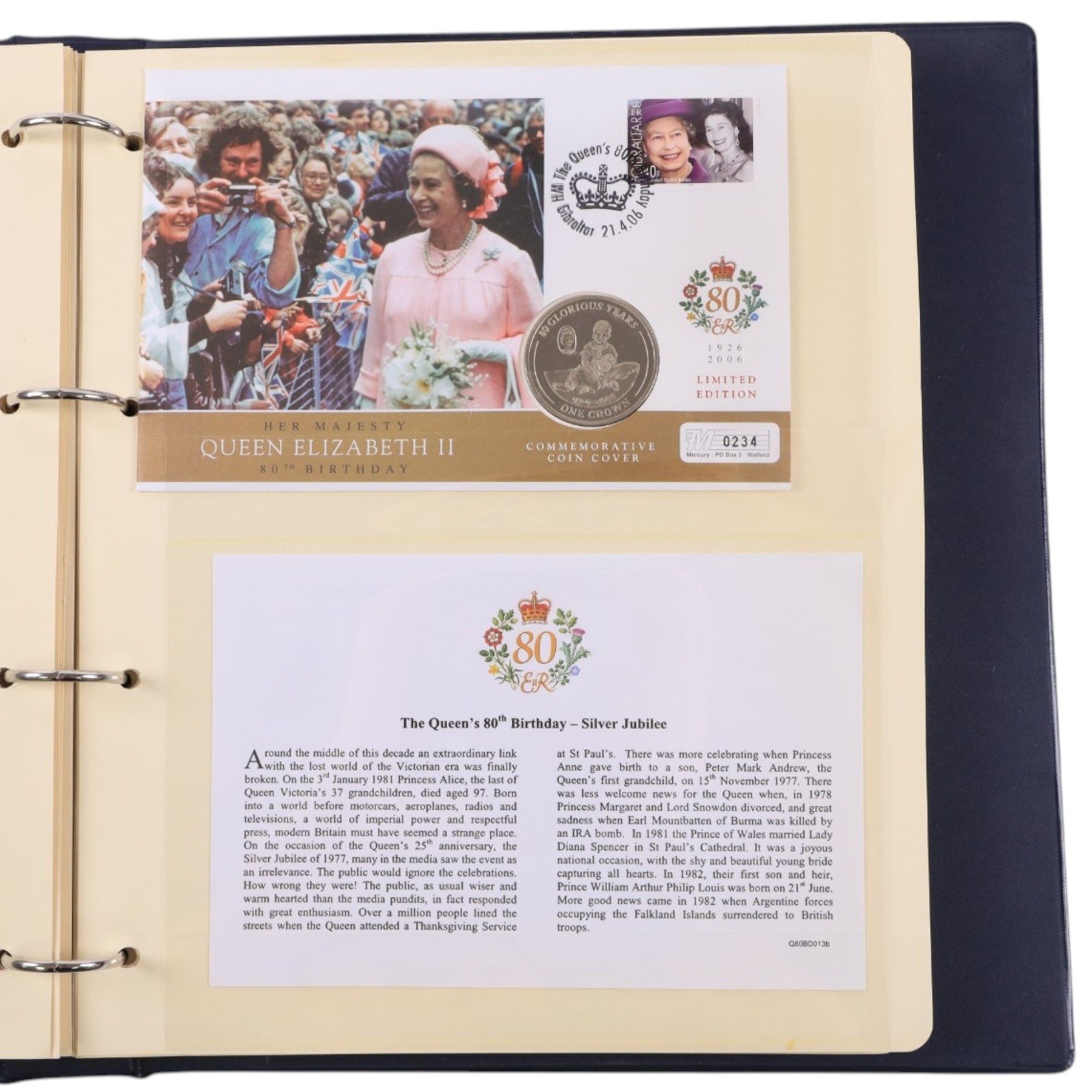 Coin and medallic covers, including 1984 first day issue Scottish one pound coin, 1999 Rugby World Cup with two pound coin, other one pound and two pound coin covers, various Royalty commemorative coin covers etc and various commemorative stamp, housed in five folders