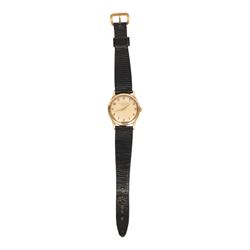 Girad-Perregaux Seahawk 9ct gold manual wind wristwatch, Birmingham 1961, on black leather strap