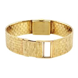 Rone 9ct gold ladies manual wind wristwatch, on integrated 9ct gold bracelet, London 1973