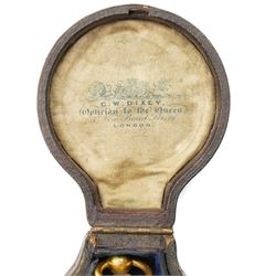 Victorian pocket barometer/altimeter by C.W. Dixey 'Optician to the Queen', brass with silvered dial, contained within a leather case