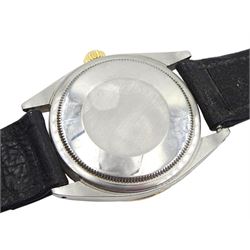 Rolex Oyster Perpetual Superlative Chronometer wristwatch, 18ct bezel and stainless steel case, model No. 1008 serial No. 1451957, on black leather strap