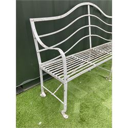 White, painted, iron strapwork, wrought metal garden bench - THIS LOT IS TO BE COLLECTED BY APPOINTMENT FROM DUGGLEBY STORAGE, GREAT HILL, EASTFIELD, SCARBOROUGH, YO11 3TX