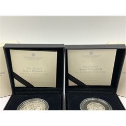 Two The Royal Mint United Kingdom 2022 'Her Majesty Queen Elizabeth II' silver proof fifty pence coins, both cased with certificates 
