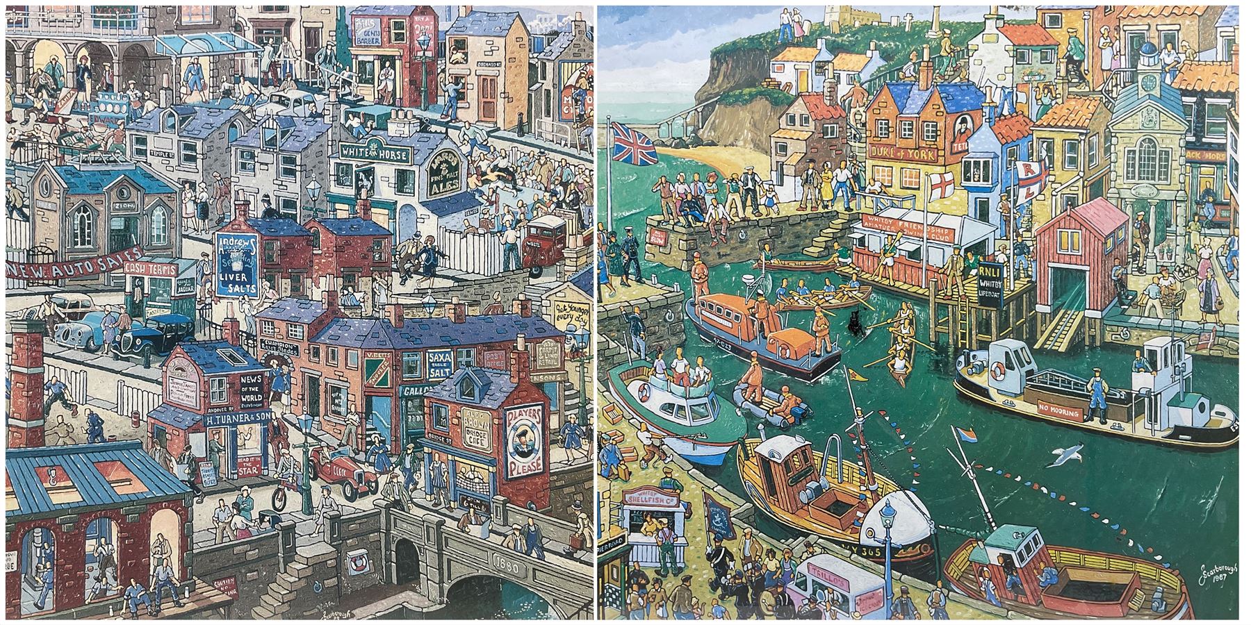 Joe Scarborough (British 1938-): 'Ella Harland's Whitby' and 'Meadows End', pair colour prints the latter signed in pen 43cm x 47cm (2)