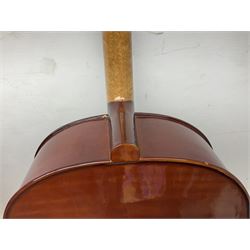 Modern Hungarian half-size cello with 69cm two-piece maple back and ribs and spruce top L114cm overall; and Stentor half size cello bearing label 'The Stentor Student II'; each in soft carrying case (2)