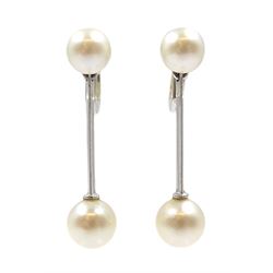 Pair of 18ct white gold pearl pendant screw back earrings