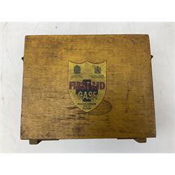 Victorian walnut box with Tunbridge ware banding and mother-of-pearl inlay, W29.5cm H14cm, together with first aid kit box and Group of early 20th century ornate gold plated (tested) and gilt brooch frames and panel fronts