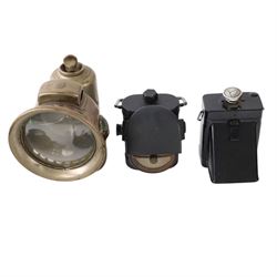 Bicycle lamps and similar, including three WWII black out lanterns, two by Joseph Lucas Ltd, the other by H.M & Co Ltd, all with broad arrows, three further Lucas bicycle lamps including two oil lamps and a carbide lamp