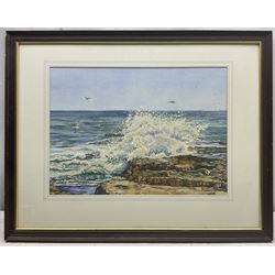 Toni Mole (British 20th Century): Waves Against the Rocks, watercolour signed and dated '92, 32cm x 44cm