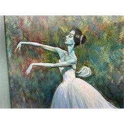 Valeko Gogiashvili (Georgian contemporary): Ballerinas in Green, near pair textured prints on board signed and dated 2004 max 60cm x 42cm (2)