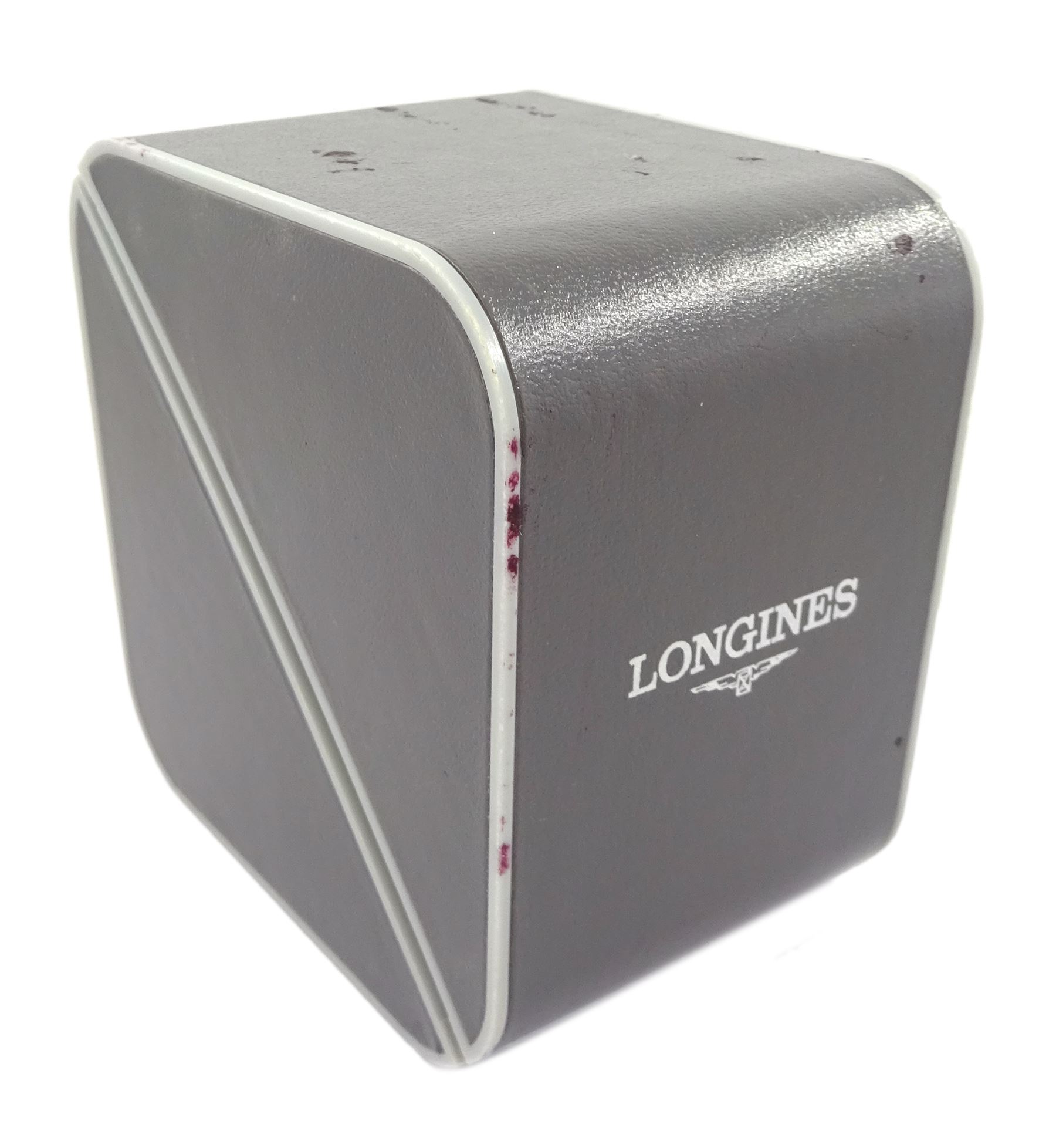 Longines Presence gentleman's gold-plated and stainless steel quartz wristwatch, champagne dial with baton hour markers and date aperture, on black leather strap, boxed