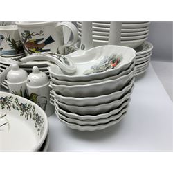 Portmeirion Birds of Britain pattern, dinner service for eight, to include covered soup tureen with ladle, dinner plates, soup bowls, side plates, oval plates, a serving platter, two oval serving dishes, salt and pepper, etc and eight shell dishes in the British fish pattern (56) 