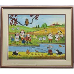 English Cartoon School (20th Century): Anthropomorphic Novelty Scenes, five watercolours three signed 'Van Hagan' and two signed 'Teri', max 20cm x 50cm (5)