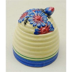  Clarice Cliff 'Marguerite' beehive shaped honey pot and cover, printed and painted marks, H10cm   