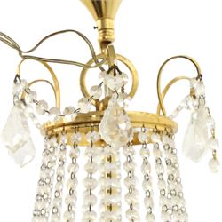 Art Deco style set of two chandeliers, brass and beaded glass, (H 60cm, Di 60cm) (H 75cm, Di 62cm) 