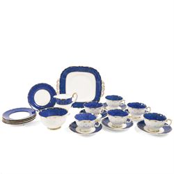Crown Staffordshire Polka Dot tea service for six, comprising cups and saucers, milk jug, ...
