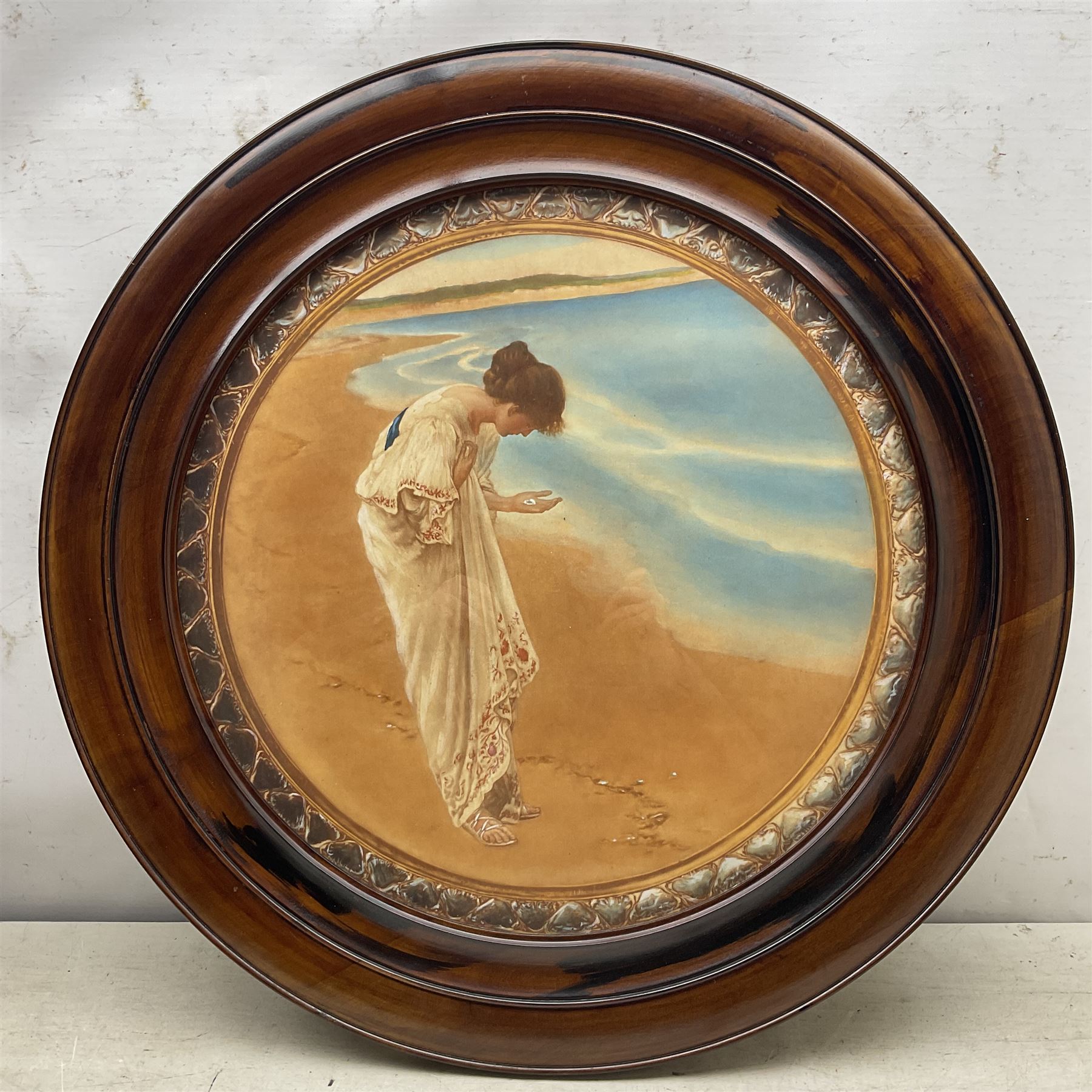 After William Henry Margetson (British 1861-1940): 'Flowers of the Field' and 'The Sea Hath its Pearls', pair of circular prints in matching frames, prints 50cm x 50cm, frames overall 67.5cm x 67.5cm (2)