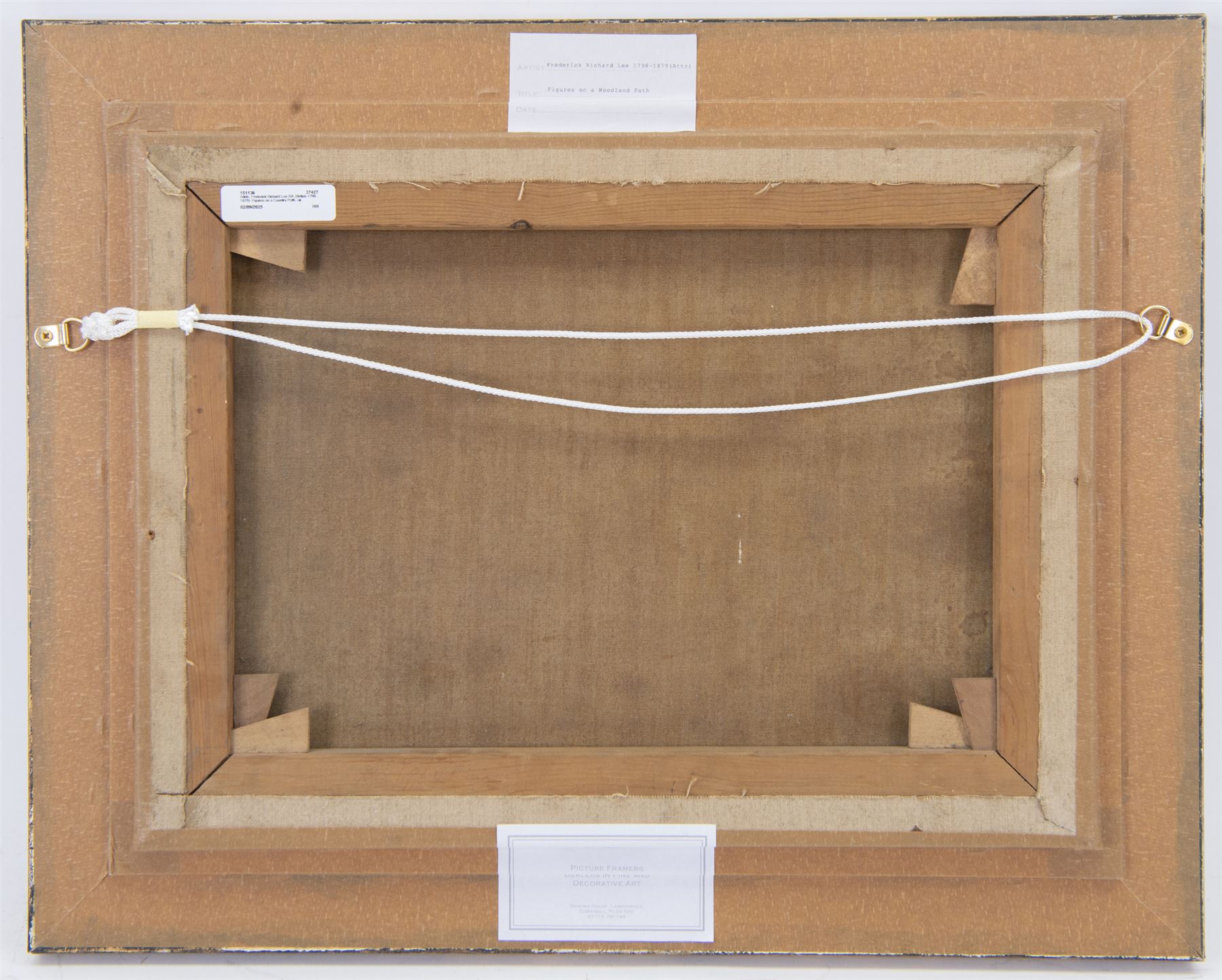 Attrib. Frederick Richard Lee RA (British 1798-1879): Figures on a Woodland Path, oil on canvas unsigned, later attribution on label verso 33cm x 45cm