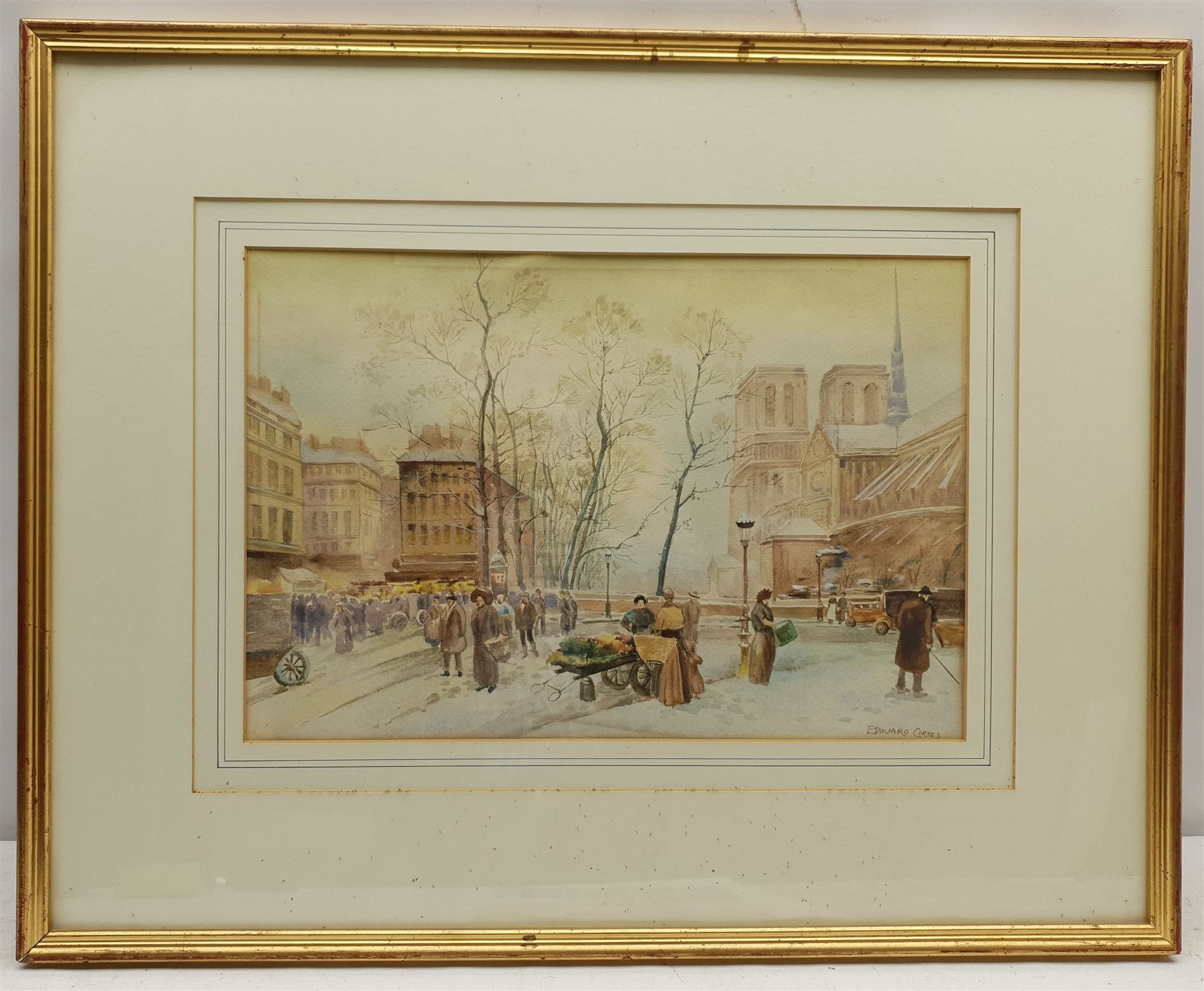 After Edouard Cortes (French 1882-1969): Parisian Street, watercolour signed 25cm x 38cm