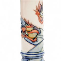 Pair of Moorcroft candlesticks, decorated in the Red Tulip pattern by Sally Tuffin, impressed and painted marks to bases, H21cm (2)