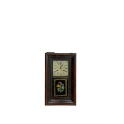 Jerome & Co - American late 19th century 30 hr weight driven mahogany wall clock, with deep ogee moulding and glazed door with a painted tablet,
Painted dial with Roman numerals and Maltese cross hands, twin train movement, striking the hours on a coiled gong. With weights and pendulum.