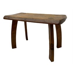 'Gnomeman' oak side table, adzed rectangular top on arched supports, carved with gnome signature, by Thomas Whittaker of Littlebeck