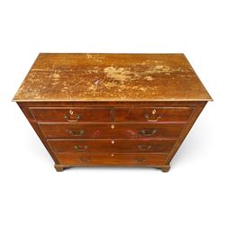 18th century oak chest, fitted with two short and three long graduating drawers, bone escutcheons and brass swan neck handles, bracket feet
