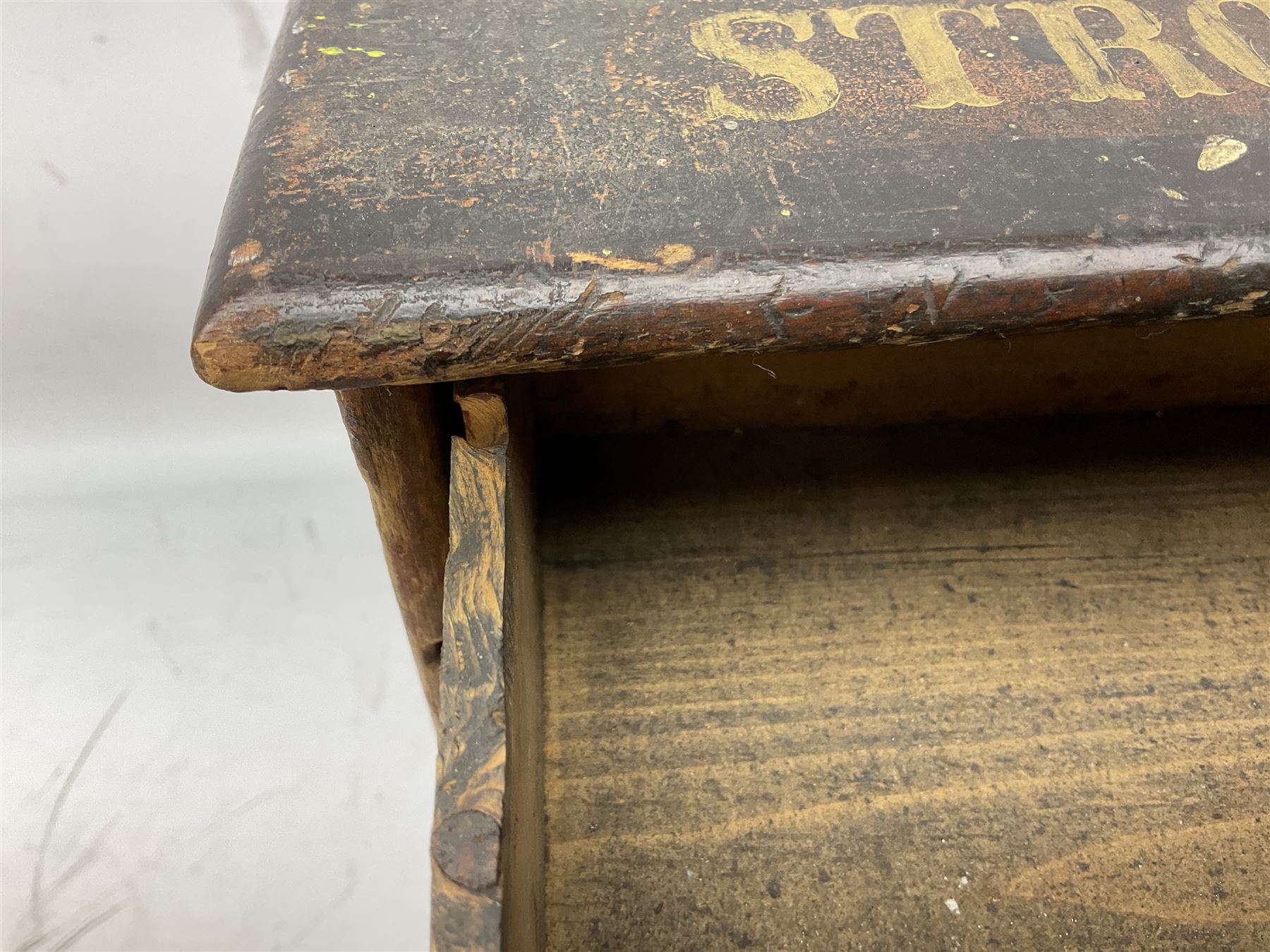 Early 20th Century Dewhurst table top chest, decorated with gilded 'Dewhurst's Sylko Machine Twist Strong Lustrous' lettering above six long drawers with names and numbers of cotton also detailed in gilt, H39cm