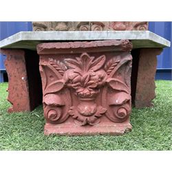 Victorian decorative terracotta bricks, moulded with anthemion, floral and fruit motifs, with octagonal marble top   - THIS LOT IS TO BE COLLECTED BY APPOINTMENT FROM DUGGLEBY STORAGE, GREAT HILL, EASTFIELD, SCARBOROUGH, YO11 3TX