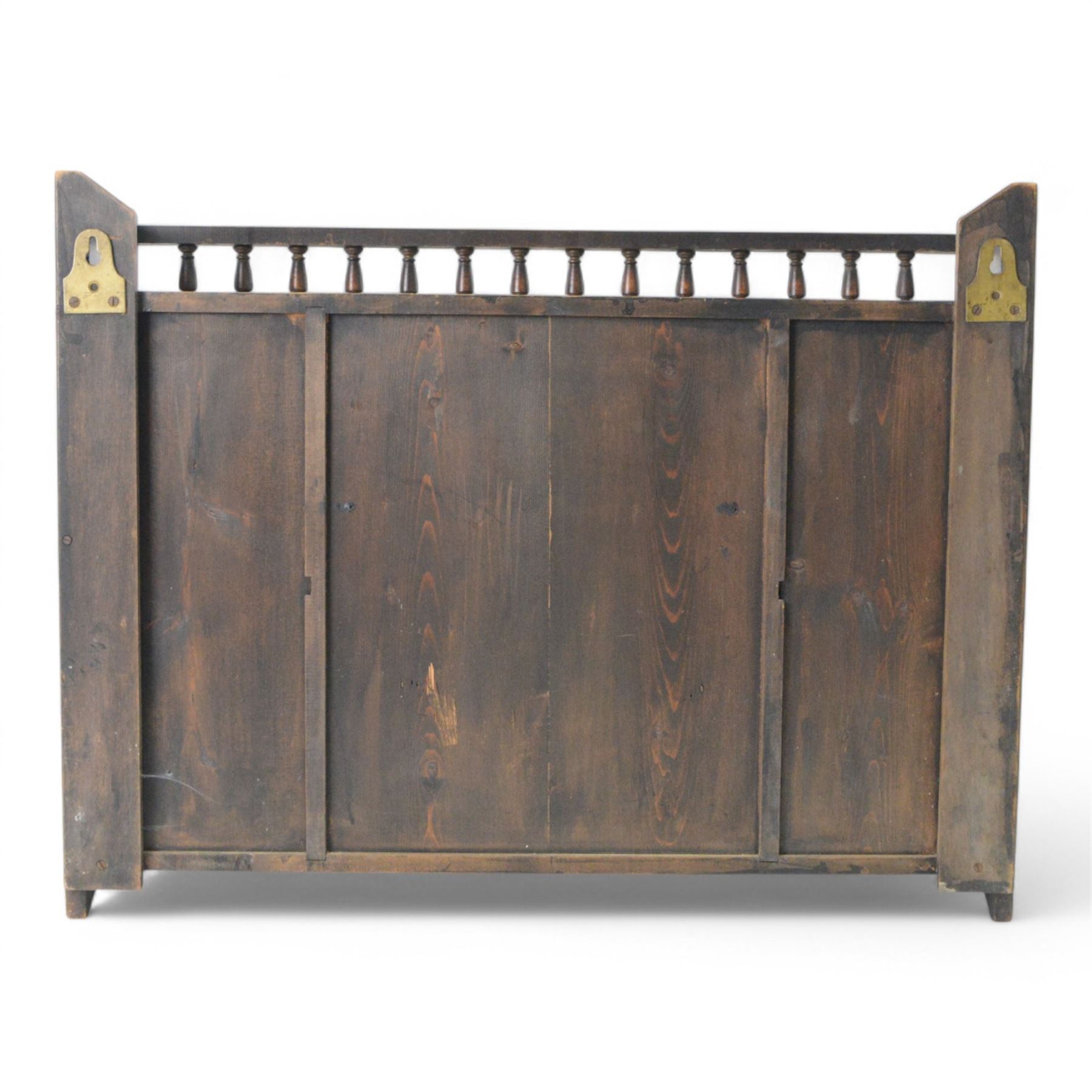 Japanese wall cabinet, the central hinged panel depicting a warrior opening to reveal single drawer, with two shelves to either side decorated throughout with floral and foliate decoration, H47cm