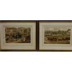  Coaching in a Yard, six 19th century re-published aquatint engravings after Henry Thomas Alken, four similar prints max 13cm x 20cm and two mirrors max H73cm (12)  