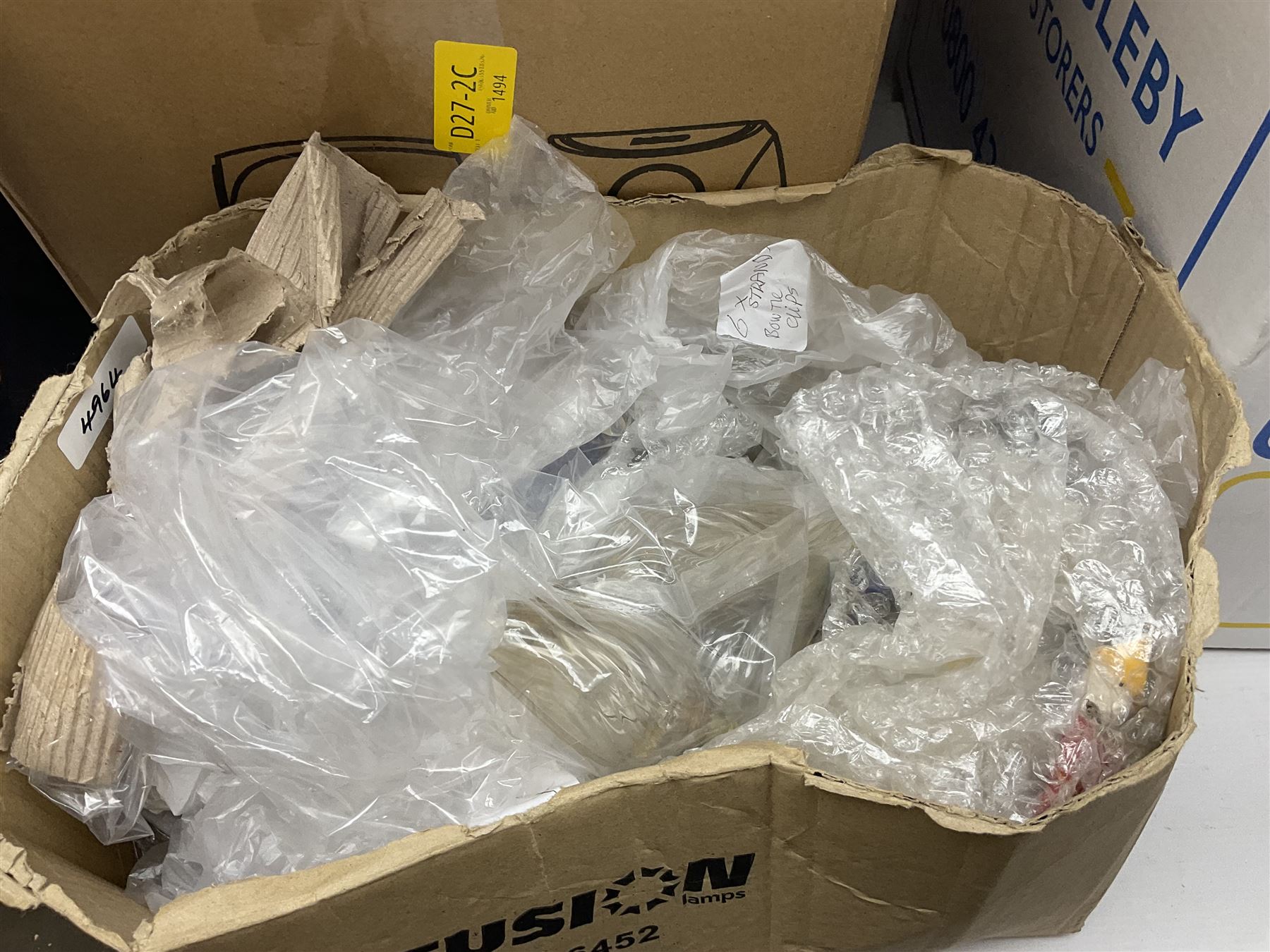 French Adrian helmet and cow horn gong stand; and quantity of lamp shades, etc, helmet H47cm