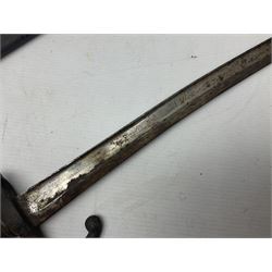 French 1866 pattern sabre bayonet with 57cm fullered steel curving blade dated 1875, in steel scabbard L71cm overall