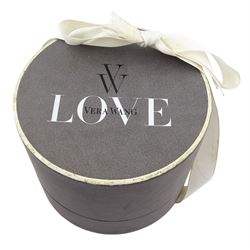 Vera Wang 18ct white gold diamond and sapphire 'Love' ring, round brilliant cut diamond cluster, with diamond set shoulders and sapphire set gallery, total diamond weight 0.70 carat, boxed